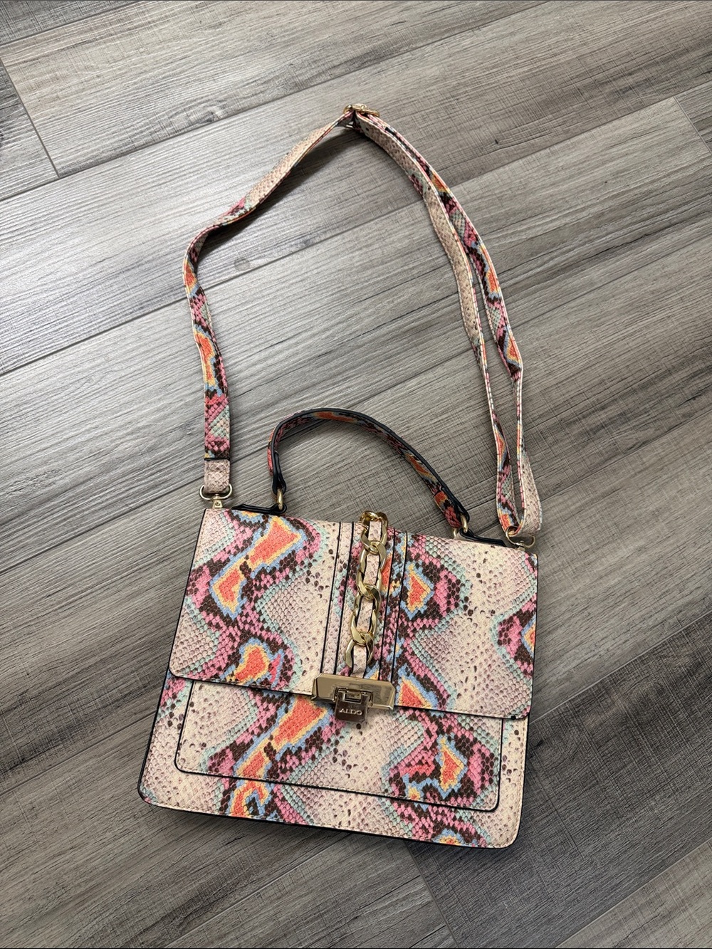 ASOS Pink Multi Snake-Print Crossbody Bag with Gold Hardware